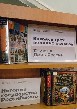 В экспозиции представлены книги, посвященные истории нашей страны, её правителям, государственной символике, а также природному и этнографическому разнообразию России.